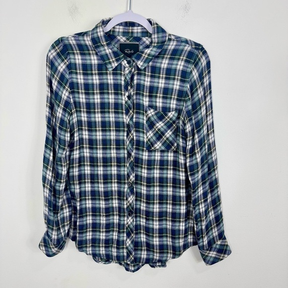 Rails Hunter Plaid Button Front Shirt Blue Green Soft Rayon Size XS - Picture 2 of 10